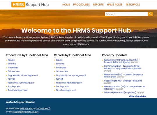 Screenshot of HRMS support hub website