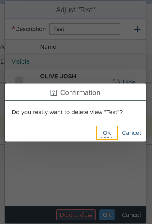 Confirmation dialog box with OK button highlighted