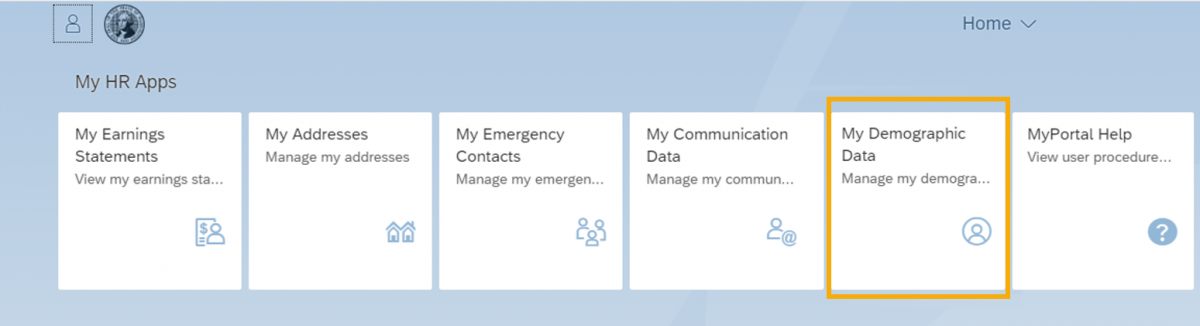MyPortal home page with My Demographic Data tile highlighted