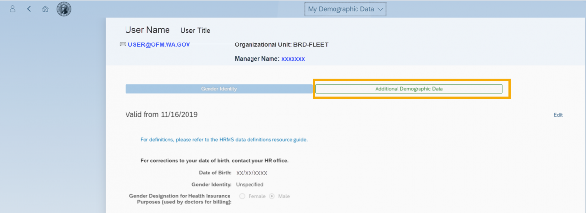 My Demographic Data screen with Additional Demographic Data tab highlighted