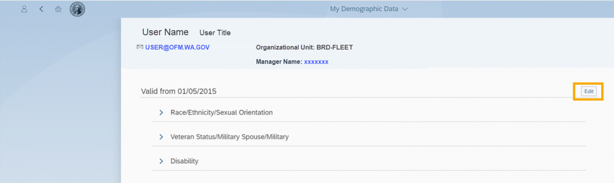 Additional Demographic Data screen with Edit button highlighted