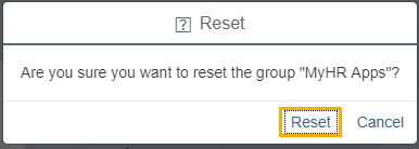 Reset screen with Reset button highlighted